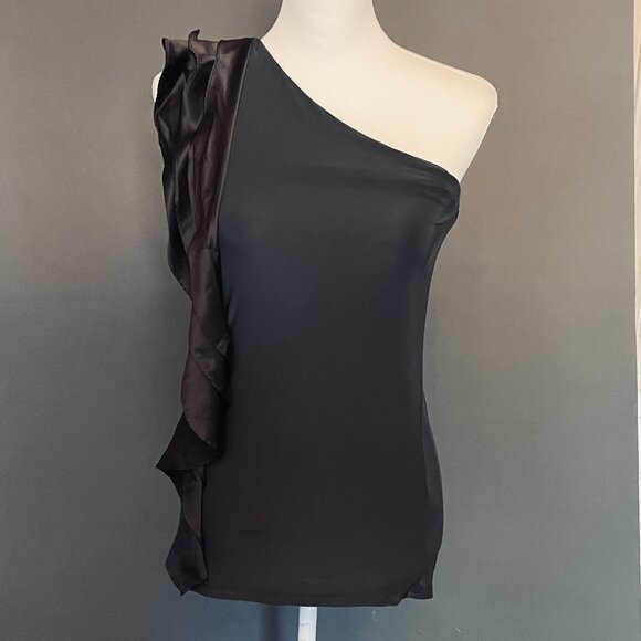The Limited Tops - The Limited Gray One Shoulder Ruffle Tank Small